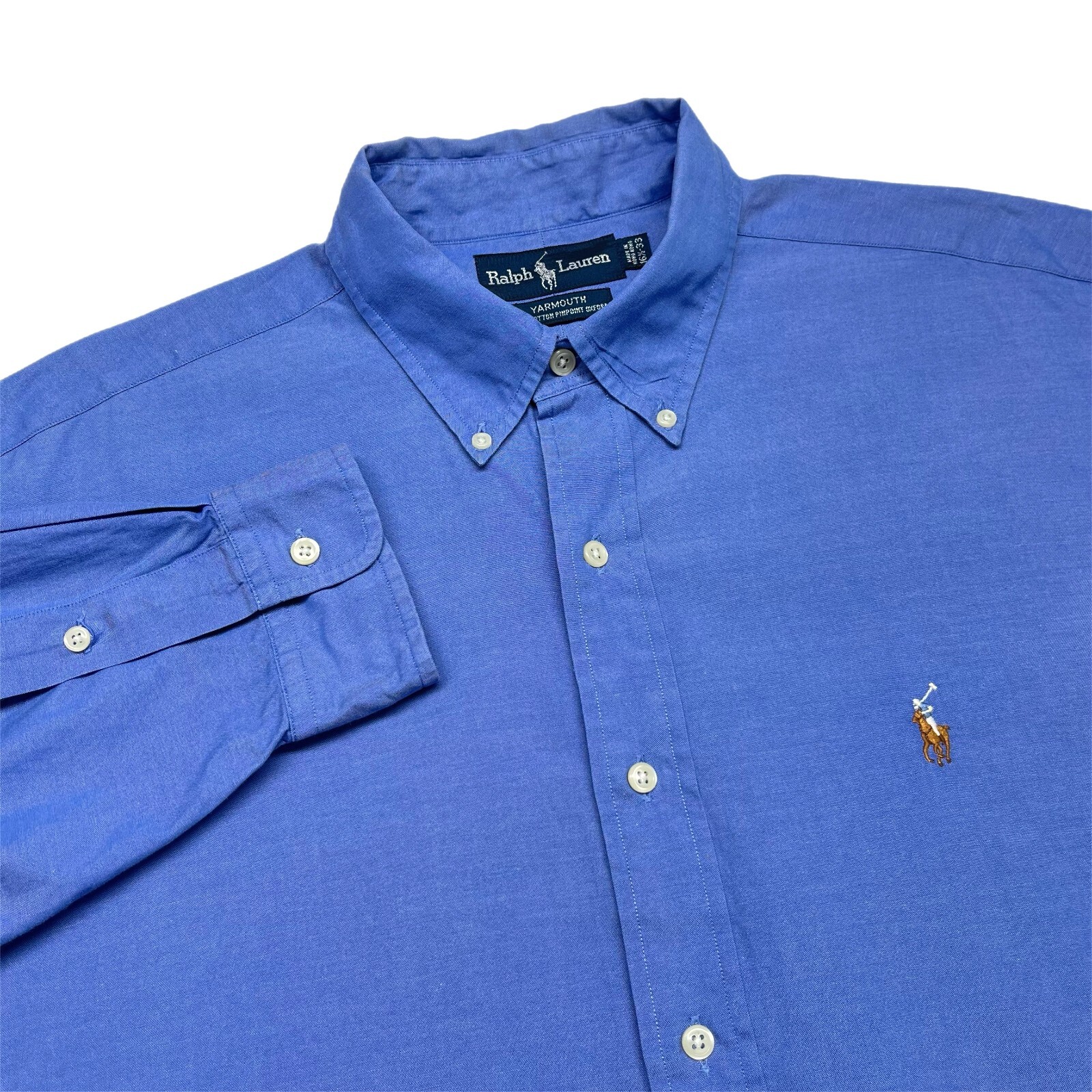 Camicia Oxford Ralph Lauren vintage uomo 16 5 33 blu Yarmouth pinpoint carne pony
