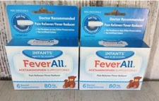 Lot 2 FeverAll Infants' Acetaminophen 80 mg 6 Ct rectal suppositories Exp 08/26