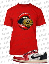 Bite Bitcoin Fat Lips Graphic Pro Club Shaka Tee to Match J1 Low Rookie OG Sport