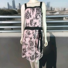 Ann Taylor Loft Pink Black Fit n Flare Floral Dress 2 Crepe Silk Lined