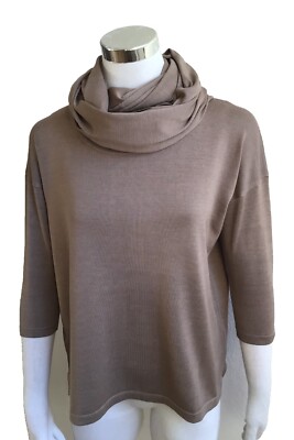 Kastenpullover mit Loopschal aus 55% Seide Gr. 40 42 Fb.taupe Rundhals Oversized