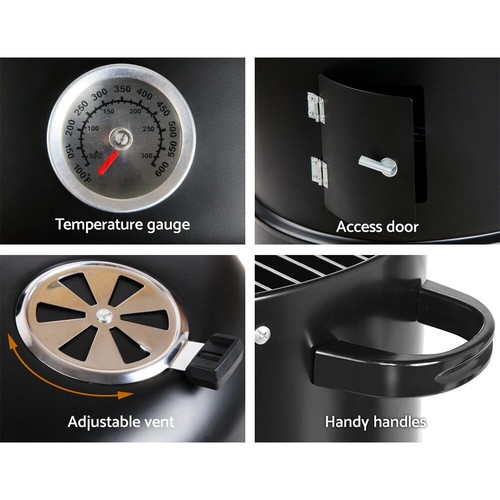 BBQ Smoker Portable Charcoal Outdoor Cooking Barbecue Meat Grill Roaster 3 In 1 - Picture 2 of 9