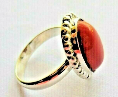 Bague En Argent 925 Et Corail Naturel Rouge Taille 56 - Création Française, Ovale