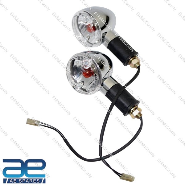 FüR Royal Enfield Universal Fit Blinklicht Blinker Set Chrom + Klar Linse ECS-image