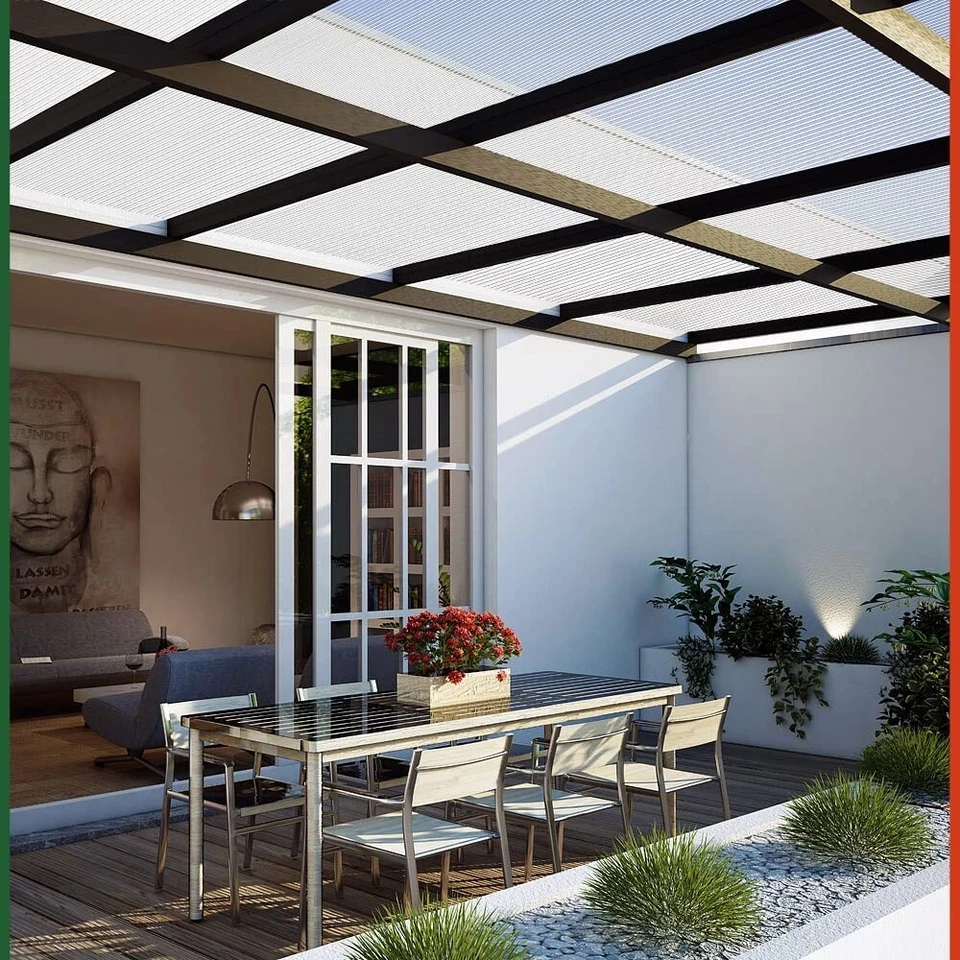 14 Piezas 2' x 4' Doble Pared Panel Policarbonato Hojas Transparentes Impermeable Protección UV Foto 3 de 4