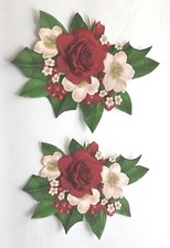 3D UPick Red Rose White Flower Spray Scrapbook Card Embellishment 3862