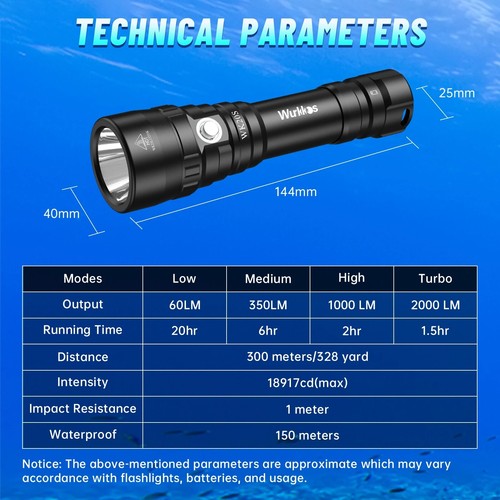 Wurkkos WK20S Potente Linterna de Buceo IPX8 Impermeable Luz de Buceo - Imagen 3 de 12