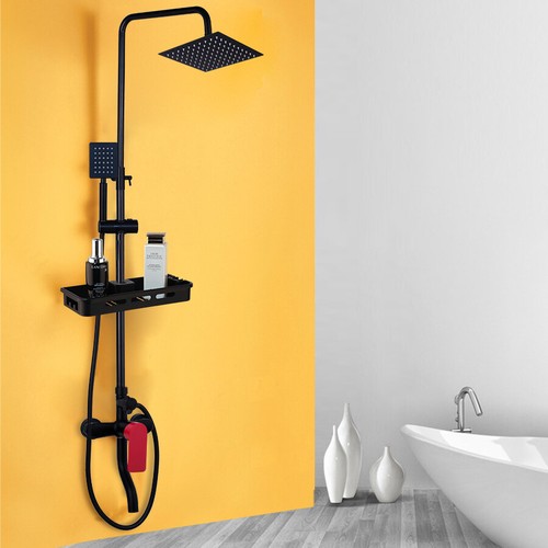 Black Wall Mount Square Shower Head 3Way Mixer Valve Hand Spray Faucet