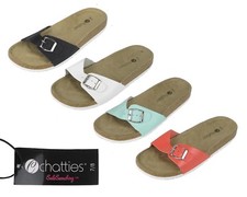 Pair of Women's Slide Sandals Shoes Solid Color w/ Side Buckle New