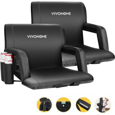 2Pcs Stadium Seats 6 Reclining Positions Armrest Portable Folding Bleacher Chair
