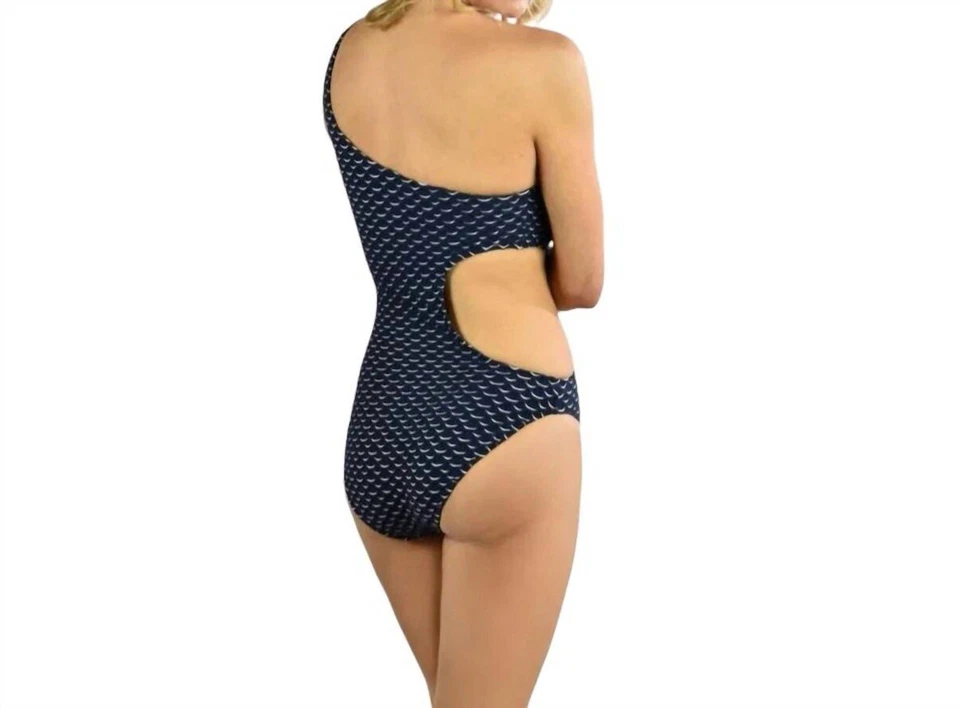 Traje de baño Milly Cabaña de un hombro recortado descarado sin mangas de una pieza grande azul marino Foto 3 de 4