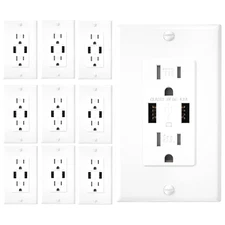 10 Pack 4.8A Wall Outlet with USB Ports 15Amp Duplex USB Wall Outlets Tamper Res
