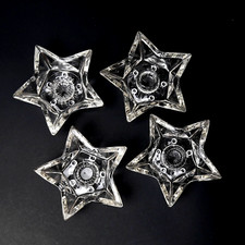 Vintage 5-point Star-Shaped Clear Glass Taper Candle Holders Set Of 4