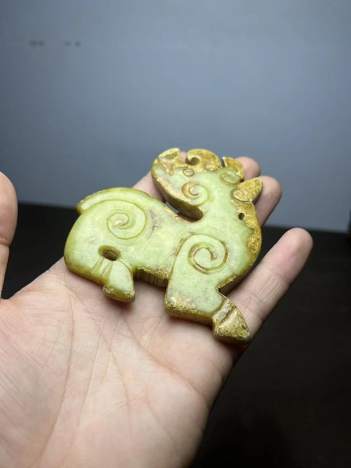 Colgante amuleto yubi ciervo animal tallado a mano jade antiguo chino raro Foto 4 de 4