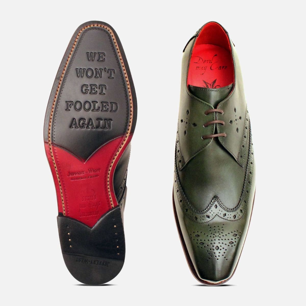 Jeffery-West Blow Up Brogue Mens Grey Leather Derby Shoes Size 9 Goodyear Welted Jeffery West Olive Green Premium Diamond Brogue Lace Up Shoe main image 4