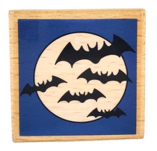 Hampton Art- Studio G- Bats & Full Moon-Halloween-Wood Mounted Rubber Stamp