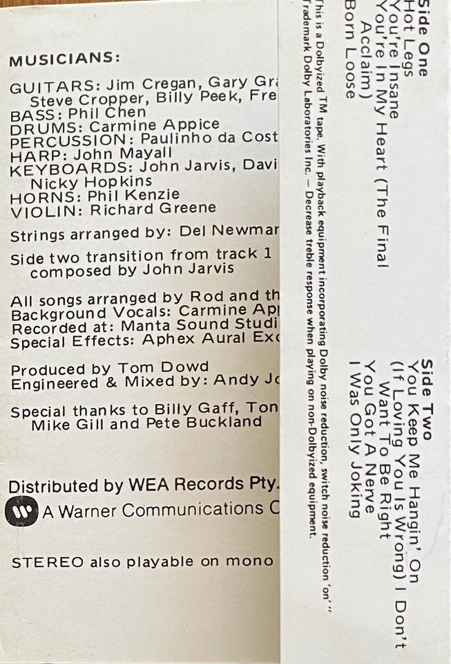 Rod Stewart Foot Loose & Fancy Free Australian Cassette - Image 2 of 4