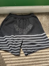 sp5der Mens Black/Gray Striped Sweat Shorts F...