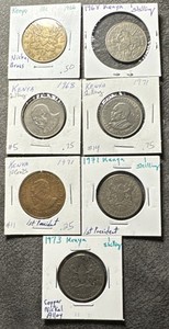 1966-1973 Kenya Shilling & Cent 7 Coin Lot. Nickel Brass. 1st President.