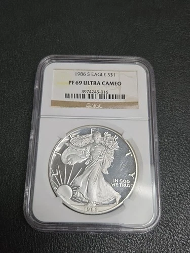1986 American Eagle , PF 69 ULTRA GAMEO NGC CERTIFIED