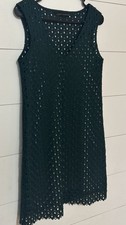 Zara Forest Green Eyelet Lace Mesh A-Line / Trapeze Mini Dress Size XS Christmas
