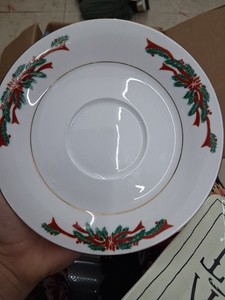 Christmas Poinsettia and Ribbons Fine China Saucer 6” round