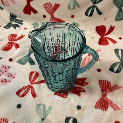 VTG ANCHOR HOCKING AQUAMARINE TAHITI BAMBOO GLASS 64OZ Gorgeous PITCHER