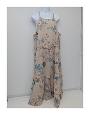 Tu Beige Floral 100% Cotton Maxi Dress Size 22 50 Inch Length Womens Summer Boho