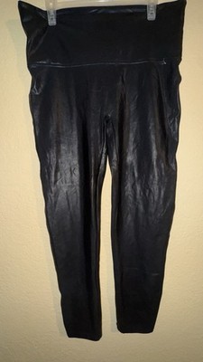 SPANX Faux Leather Leggings Sz 3X Black Shaping Waist Smooth Fit High Waist EUC!