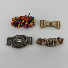 4 Vintage 90 s Hair Barrette Lot Beaded Sequin Silver Tone Statement Hair Pieces