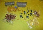 Marx Recast Covered Wagon With Horses & Long Coat Cavalry Figures