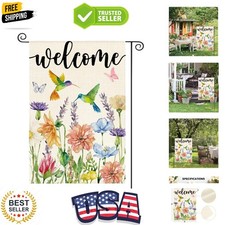 12x18 Hummingbird Spring Flowers Garden Flag - Welcoming Double-Sided Design