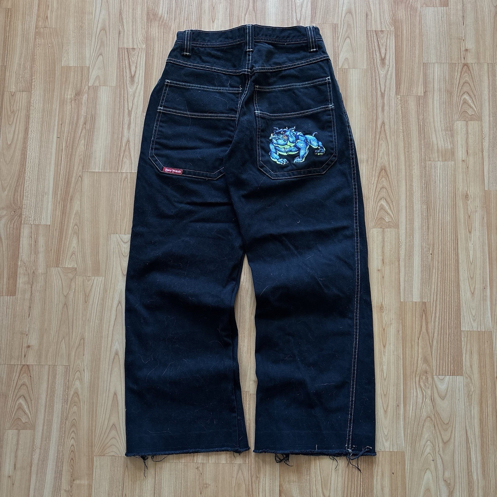Vtg Y2K Woman’s Essential Baggy Wide Legged Bulldog Jnco Tribal Jeans Sz 26X28!