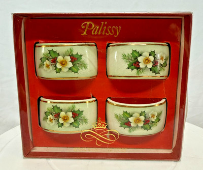 Vintage Royal Worcester Palissy Spode Christmas Rose Serviettenringe Boxed Set 4