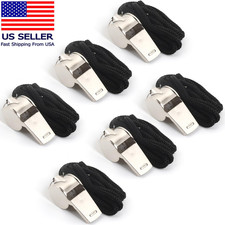 6Pack Stainless Steel Whistle with Lanyard, Loud Crisp Sound Whistle Ideal for C