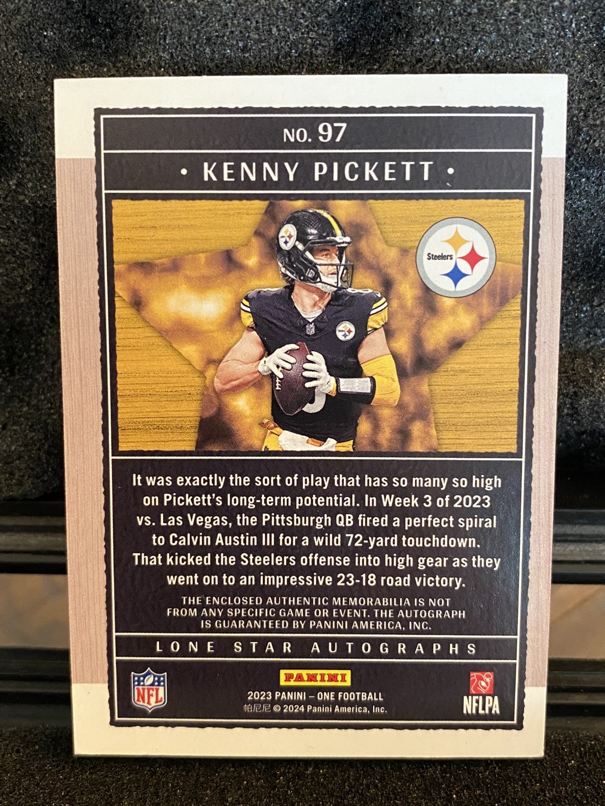 2023 Panini One Kenny Pickett NFL SHIELD Patch Auto Lone Star #/5 Steelers view 2