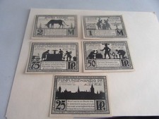 Five German Notgeld 25pf-50pf-75pf-1 Mark-2 Mark Notes City Of Paderborn Unc.