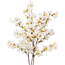 8 Pcs Silk White Cherry Blossom Branches 39.3" Artificial for Wedding Home Decor