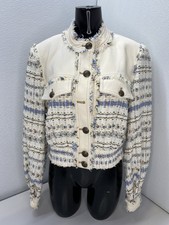 Veronica Beard Womens Jacket Ecru White/Multi Size 8 Darren Cropped Tweed