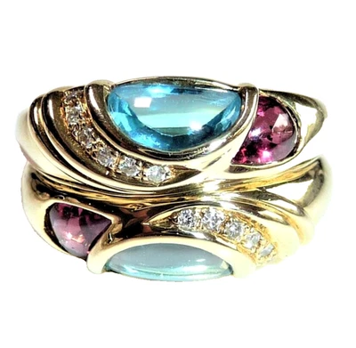 Ring 585 Gold 1.50 ct Topase Rosa Turmalin + Diamanten Gr 52-53  änderbar 7,6 g - Bild 1 von 4