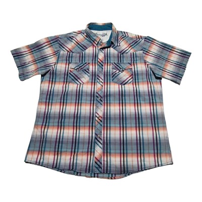 Wrangler Marble Snap Western Shirt 20X Mens XL Short Sleeve Plaid Rockabilly EUC