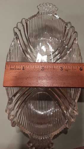 Vintage Hazel Atlas Art Deco Clear Glass Boat Dish W Handles Candy Nuts Relish - Picture 8 of 8