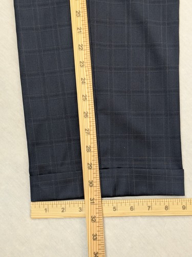 Jos A Bank Wool Dress Pant Mens 36x31 Blue Windowpane Trouser Flat Front Cuffed - Picture 8 of 8