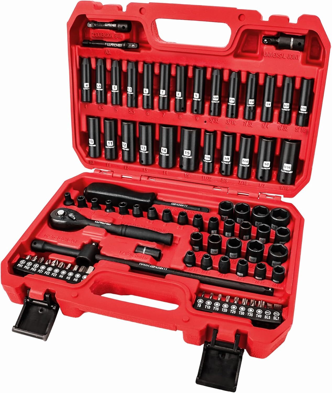 LLNDEI 1/4 inch Drive Impact Socket Set 83 Piece,Standard SAE(5/32-9/16 inch)