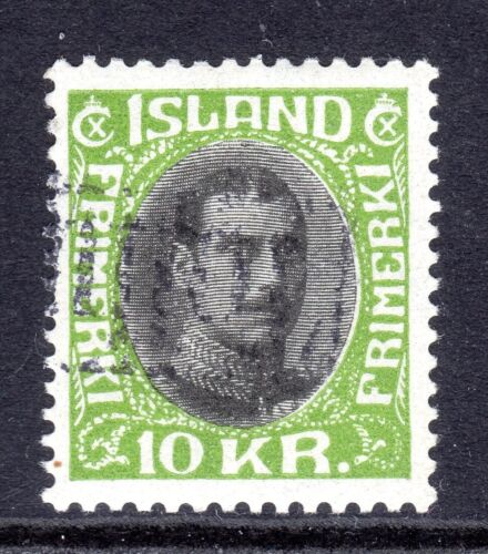 Iceland Scott # 187 VF Used (Revenue Cancel) 1931 10 Krona Christian X Redrawn 3 - Afbeelding 1 van 1