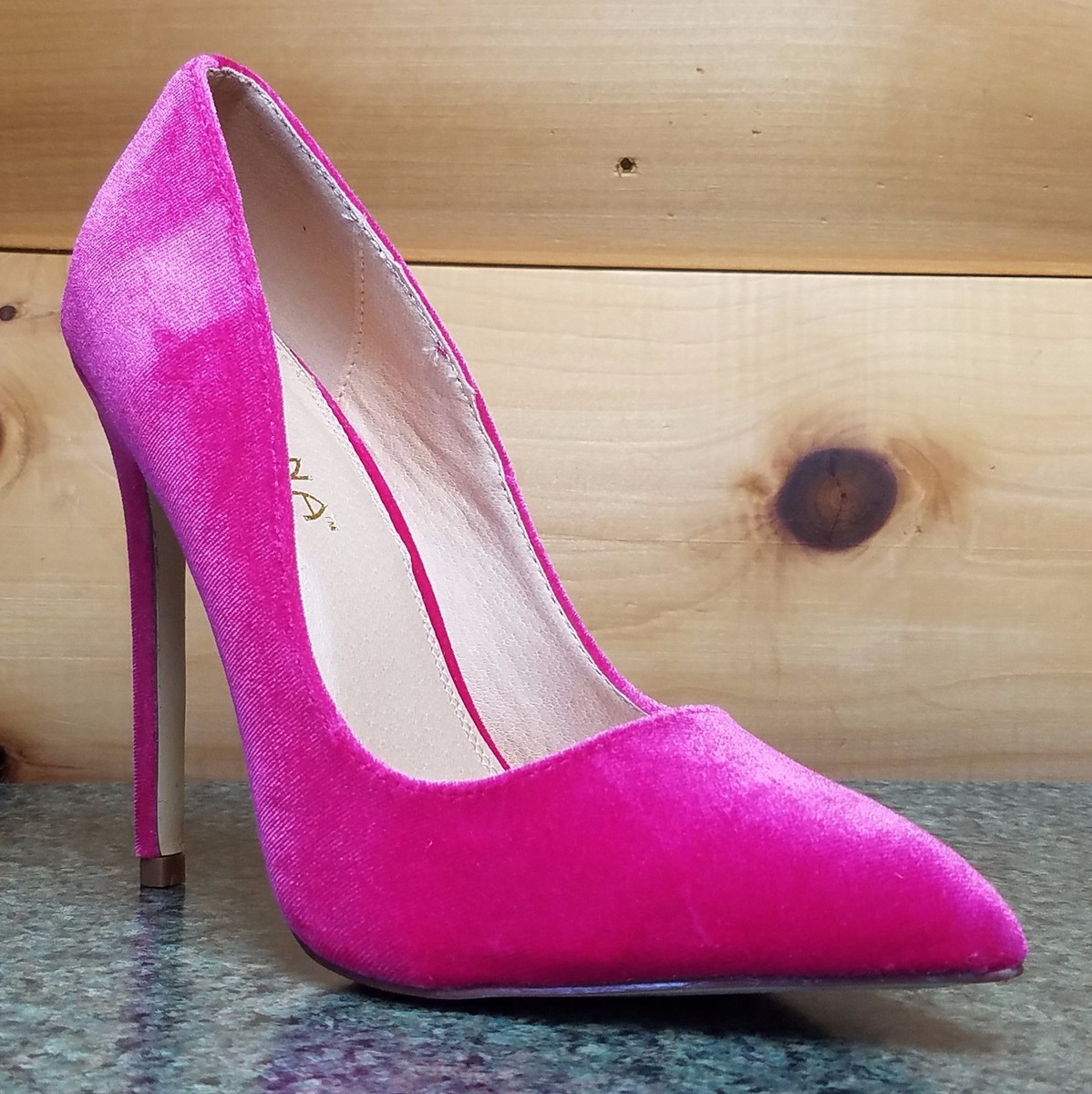 Liliana Fuchsia Velvet Single Sole Pointy Toe Pump 5