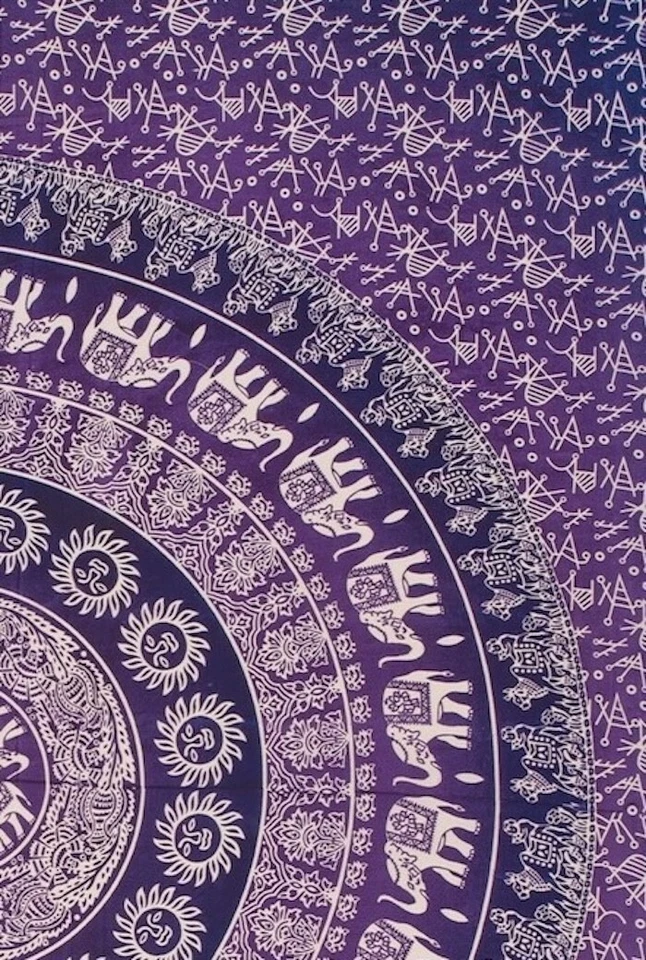 Purple Elephant Throw Cotton Bedcover  Wallhanging or Tapestry 210 x 245cm - Image 2 of 3