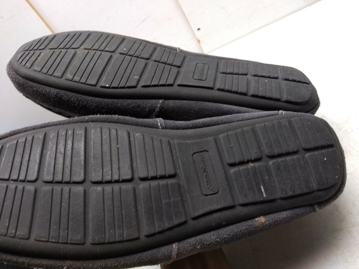 Eddie Bauer Charcoal Gray Suede Faux Fur Slip on Moccasin 