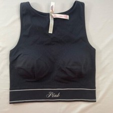 Victoria's Secret Bralette M DD PINK Black Seamless Longline High Neck Bra Top