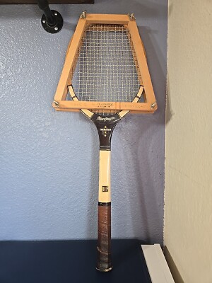 Vintage Macgregor Commander Brunswick Seaway Leather Grip Racket Press Wooden
